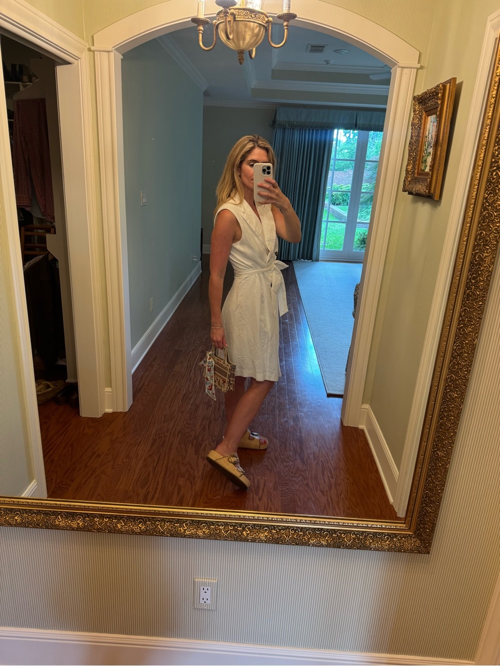 H&M White Sleeveless Double-Breasted Midi Dress with Tie Belt - Picture 2 of 3